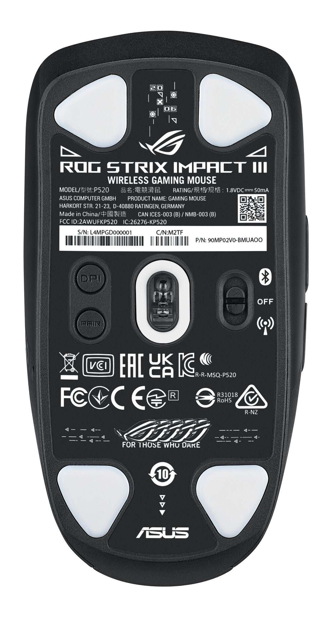 ASUS ROG Strix Impact III - RF Wireless + Bluetooth Optical Mouse - 36,000 DPI