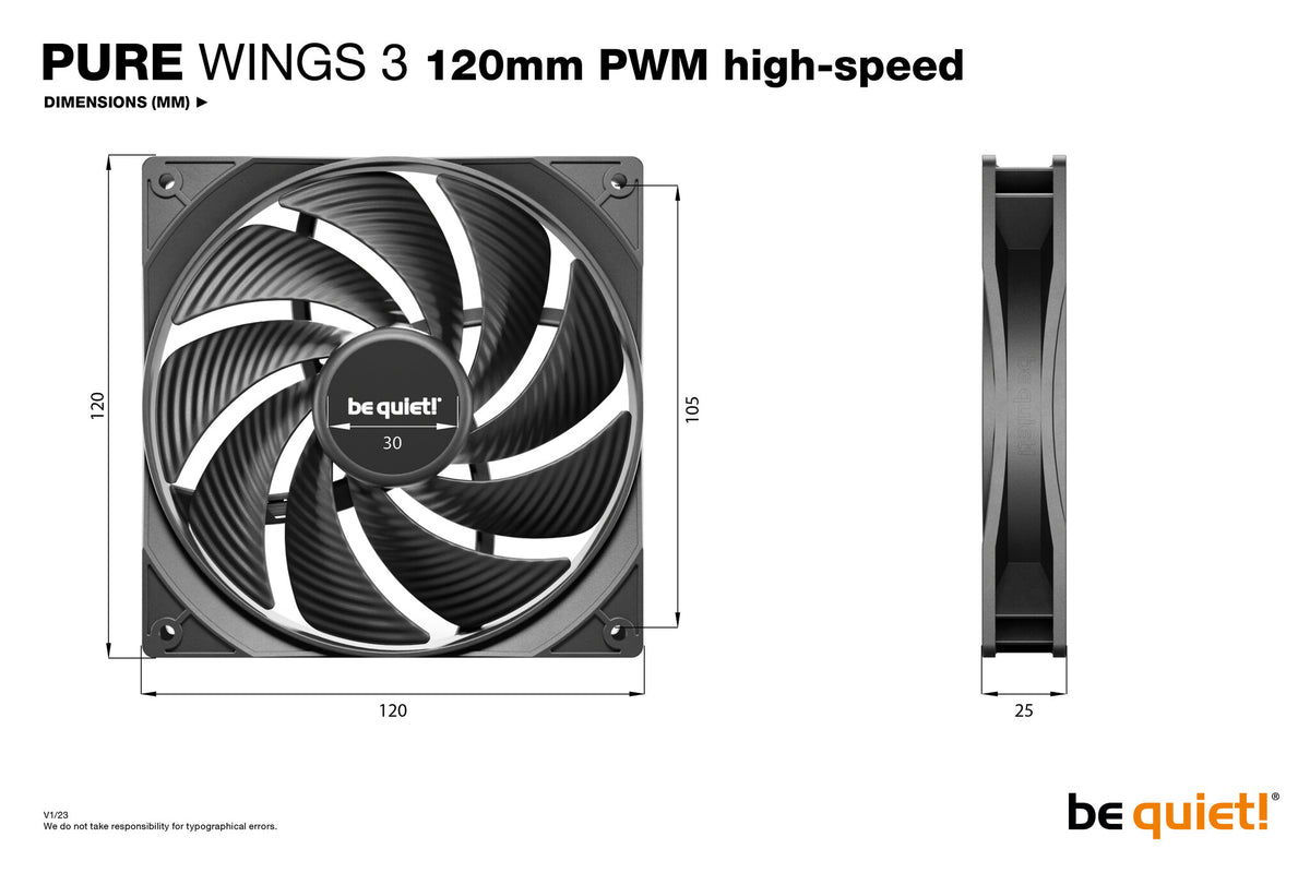 be quiet! Pure Wings 3 PWM - Computer Case Fan in Black - 120mm