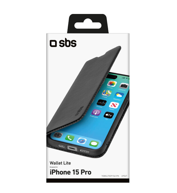 SBS Wallet Lite mobile phone case for iPhone 15 Pro in Black