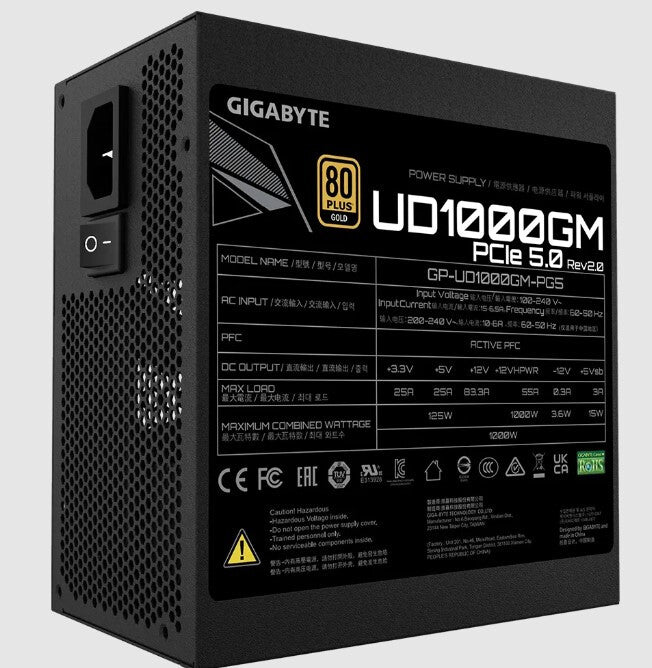 Gigabyte GP-UD1000GM PG5 V2 - 1000W 80+ Gold Fully Modular Power Supply Unit