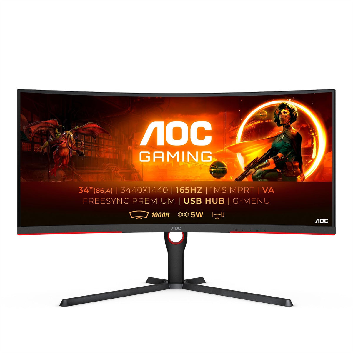 AOC G3 CU34G3S 86.4 cm (34&quot;) 3440 x 1440 pixels Wide Quad HD LED Black, Red Monitor