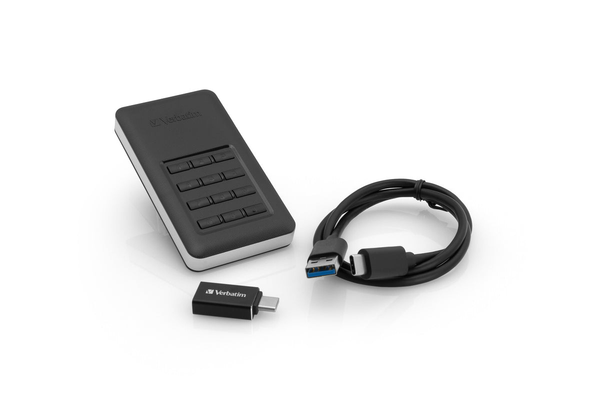 Verbatim Store &#39;n&#39; Go Portable SSD with Keypad Access in Black / Silver - 256 GB