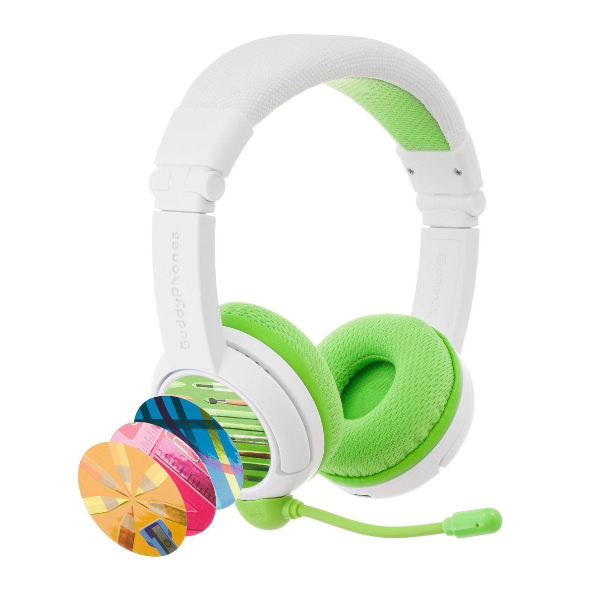BuddyPhones School+ Headset Wired &amp; Wireless Head-band Calls/Music USB Type-C Bluetooth Green, White