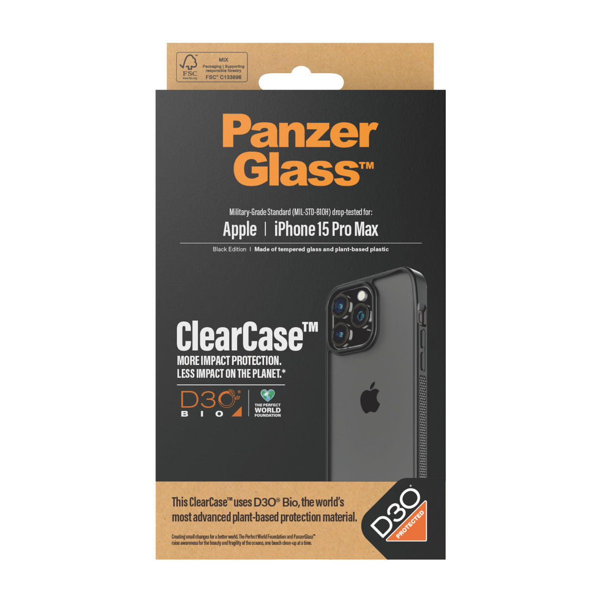 PanzerGlass ® ClearCase with D3O for iPhone 15 Pro Max in Black