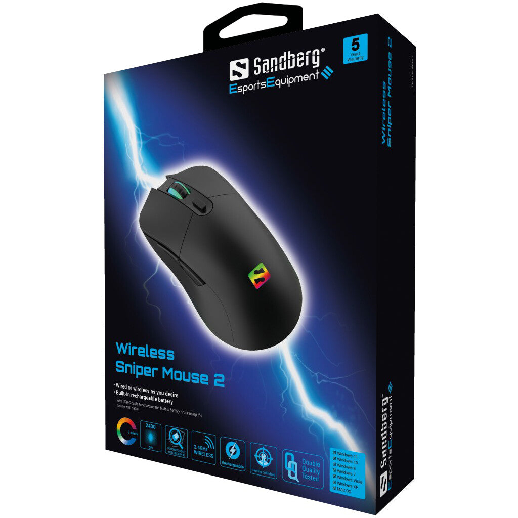 Sandberg Sniper Mouse 2 - RF Wireless Gaming Mouse - 2,400 DPI