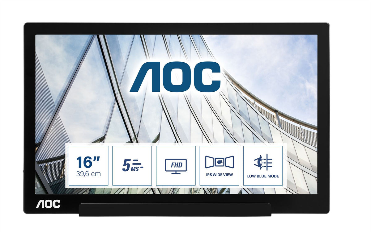 AOC 01 Series I1601FWUX Computer Monitor 39.6 cm (15.6&quot;) 1920 x 1080 pixels Full HD LED Silver, Black