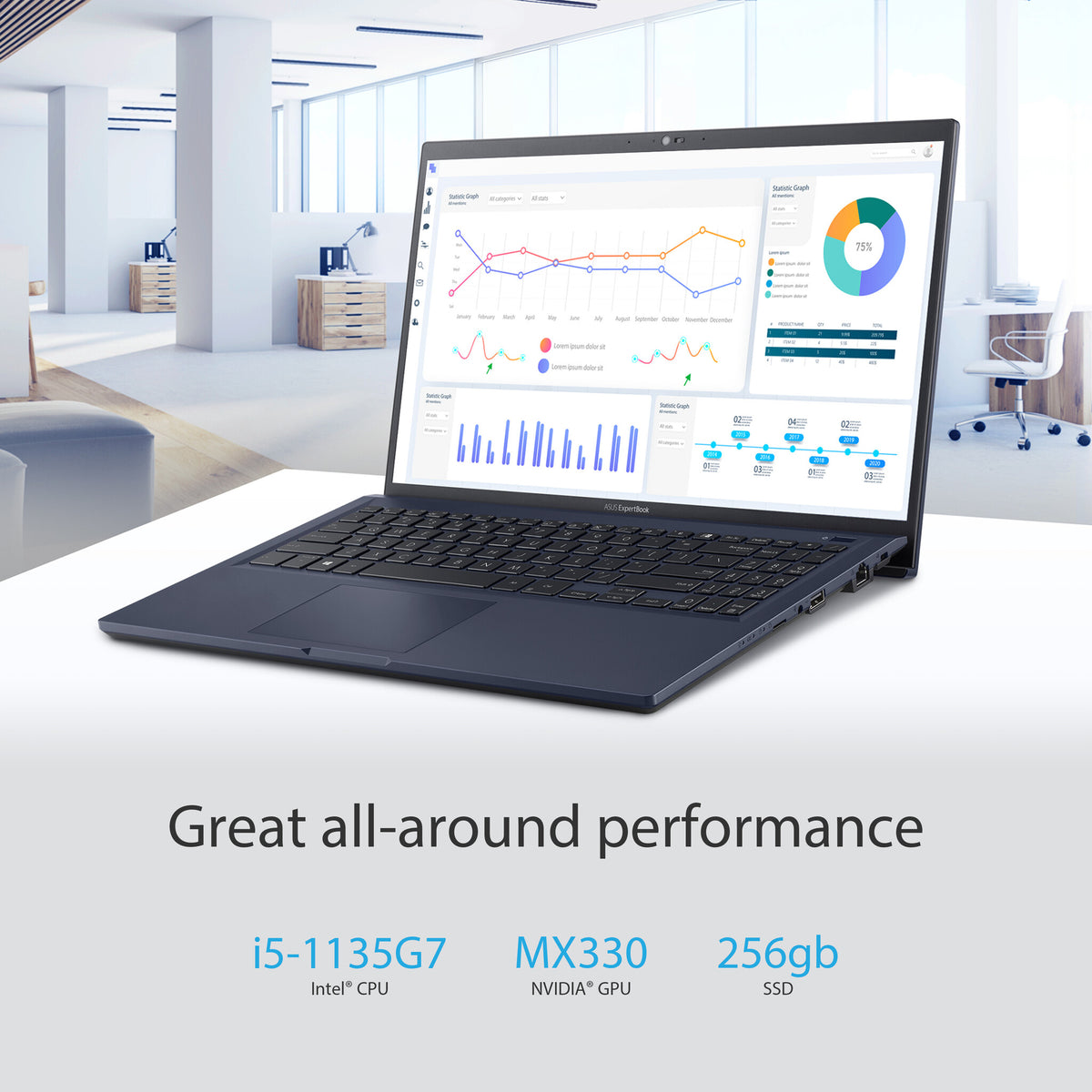 ASUS ExpertBook B1 Laptop - 39.6 cm (15.6&quot;) - Intel® Core™ i5-1135G7 - 8 GB DDR4-SDRAM - 256 GB SSD - Wi-Fi 6 - Windows 11 Pro - Black