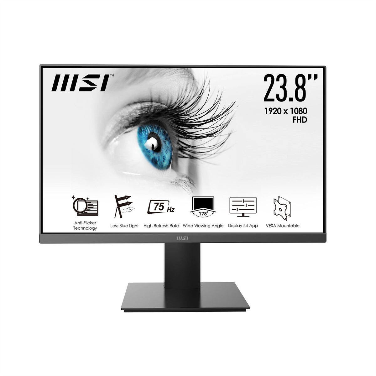 MSI Pro MP241X 23.8 Inch Monitor, Full HD (1920 x 1080), 75Hz, VA, 4ms, AdaptiveSync, HDMI, VGA, Anti-Glare, Anti-Flicker, Less Bl