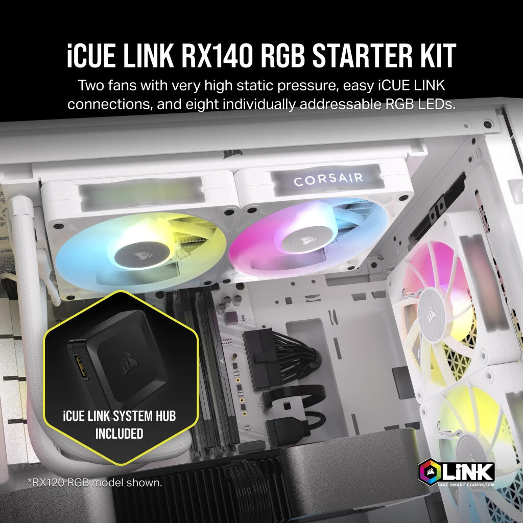Corsair iCUE LINK RX140 RGB - Computer case Fan in White - 140mm (Pack of 2)