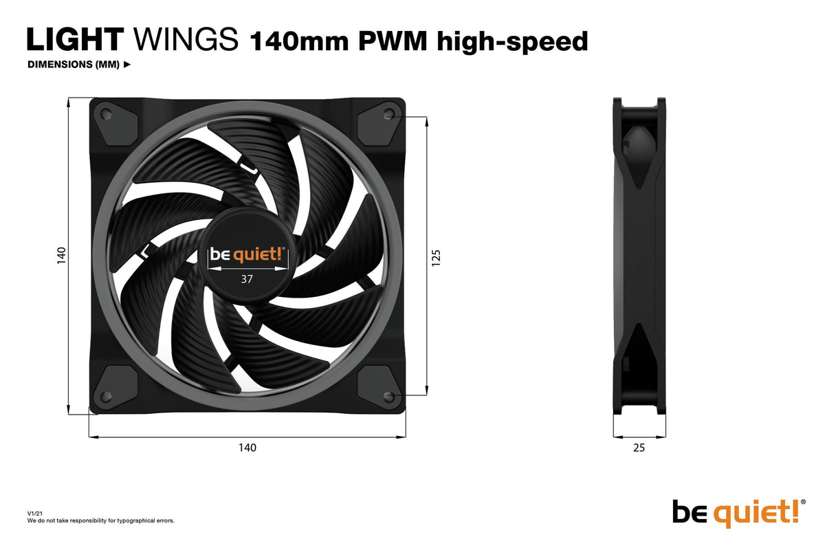 be quiet! Light Wings - ARGB PWM High Speed Computer Case Fan in Black - 140mm