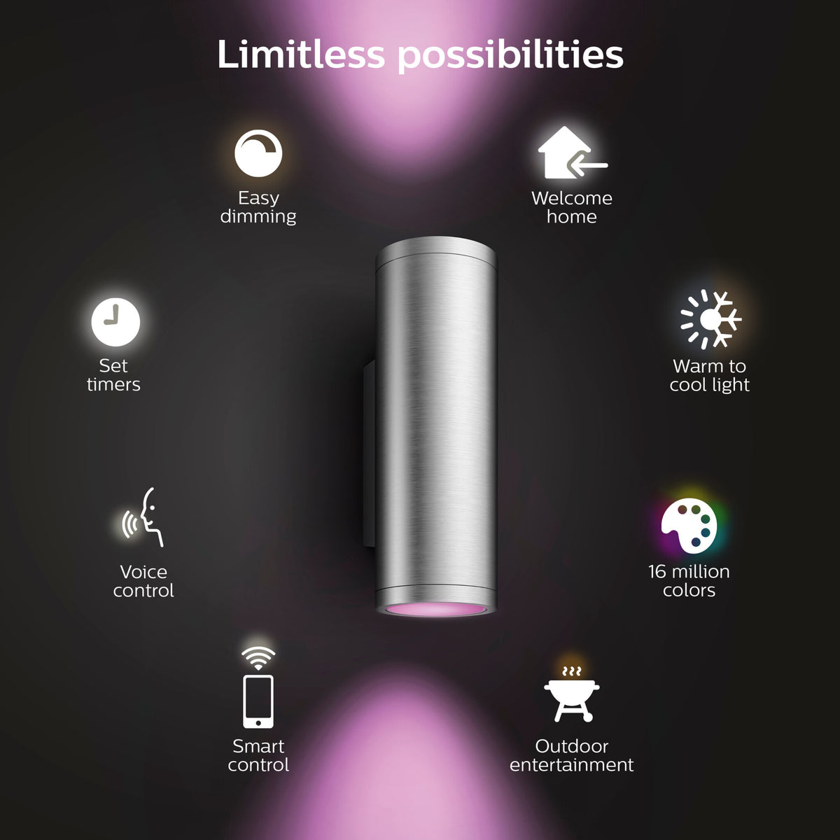 Philips Hue Appear Outdoor Wall Light in Silver - White and colour ambience (Pack of 2)