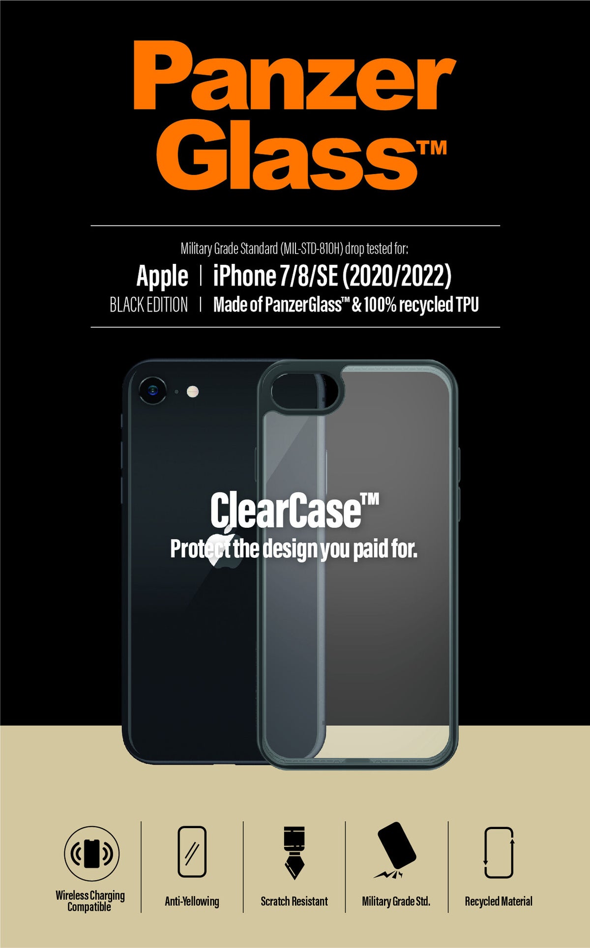 PanzerGlass ® ClearCase for iPhone 8 / 7 / SE (2020/2022) in Black