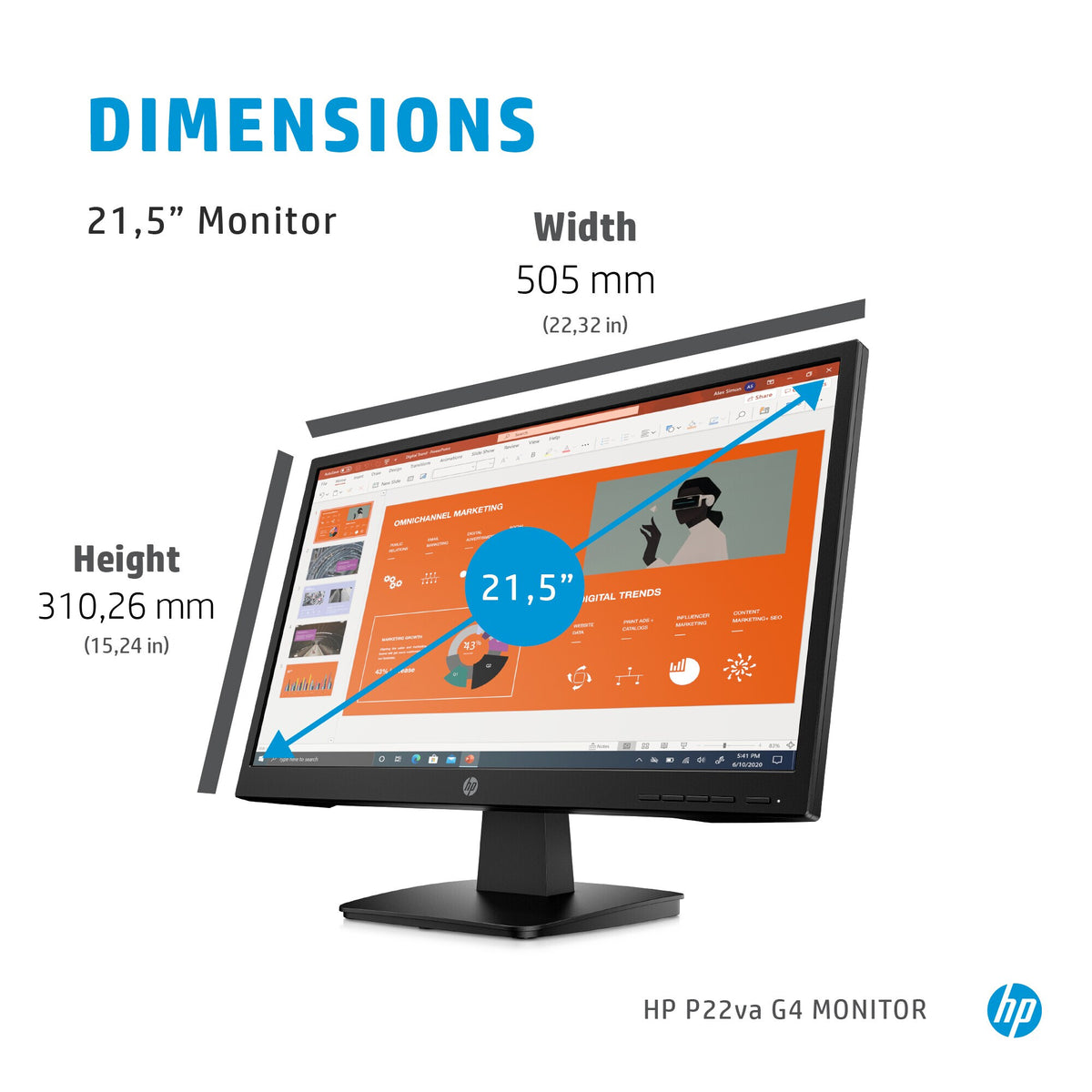 HP P22VA G4 - 54.6 cm (21.5&quot;) - 1920 x 1080 pixels Full HD Monitor