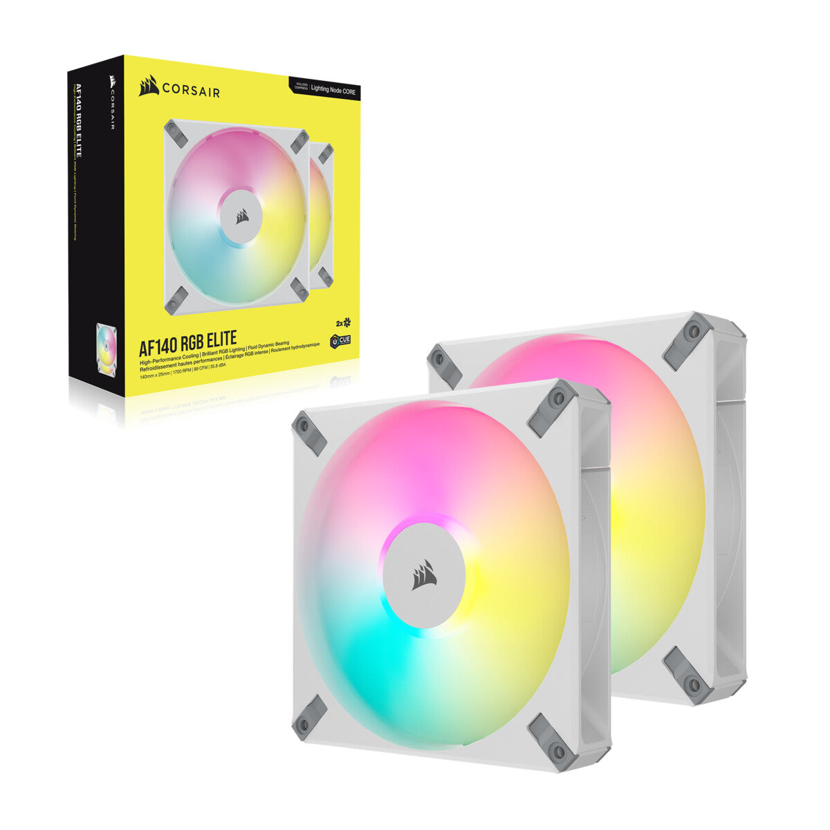Corsair iCUE AF140 RGB ELITE - Computer Case Fan in White - 140mm (Pack of 2)