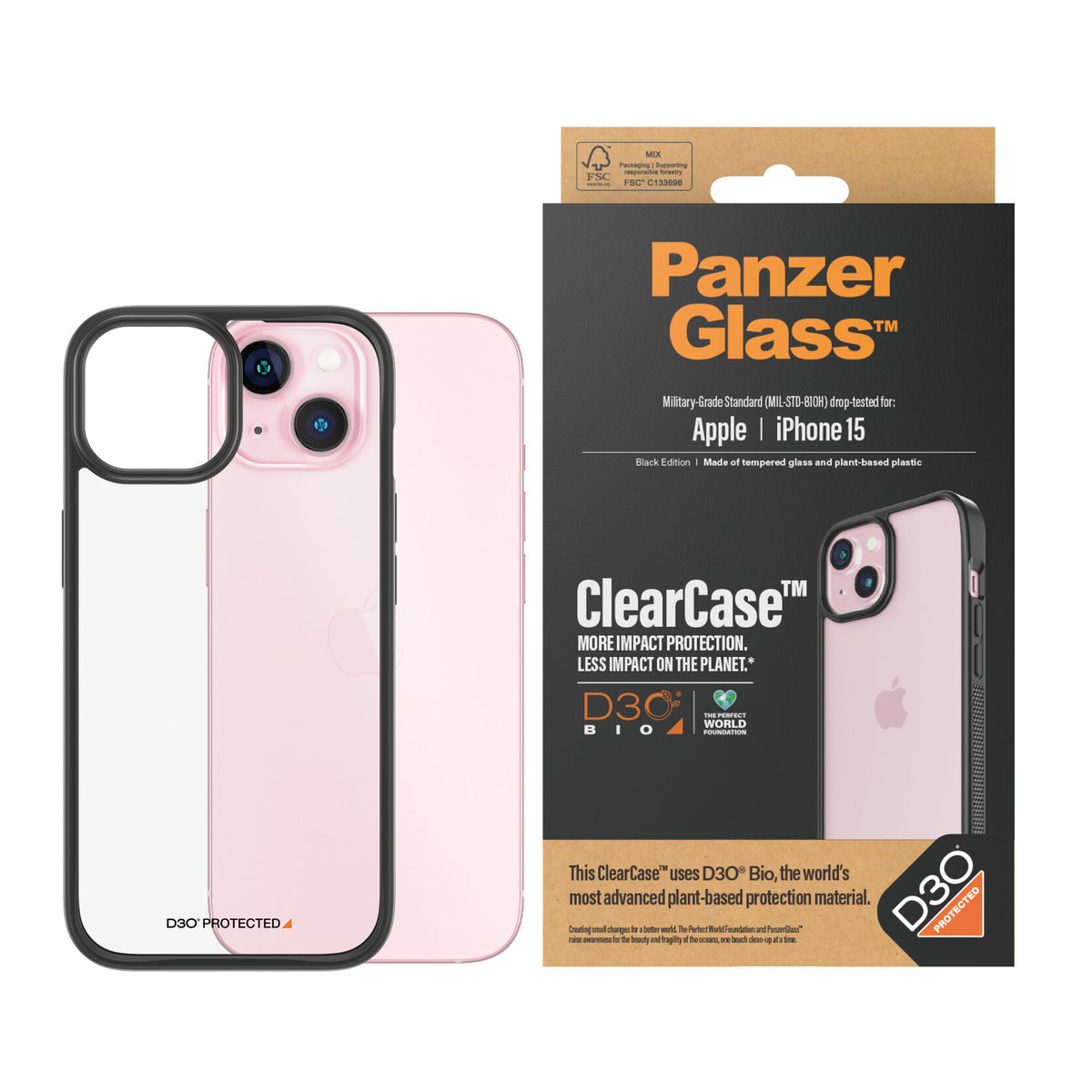PanzerGlass ® ClearCase with D3O for iPhone 15 in Black