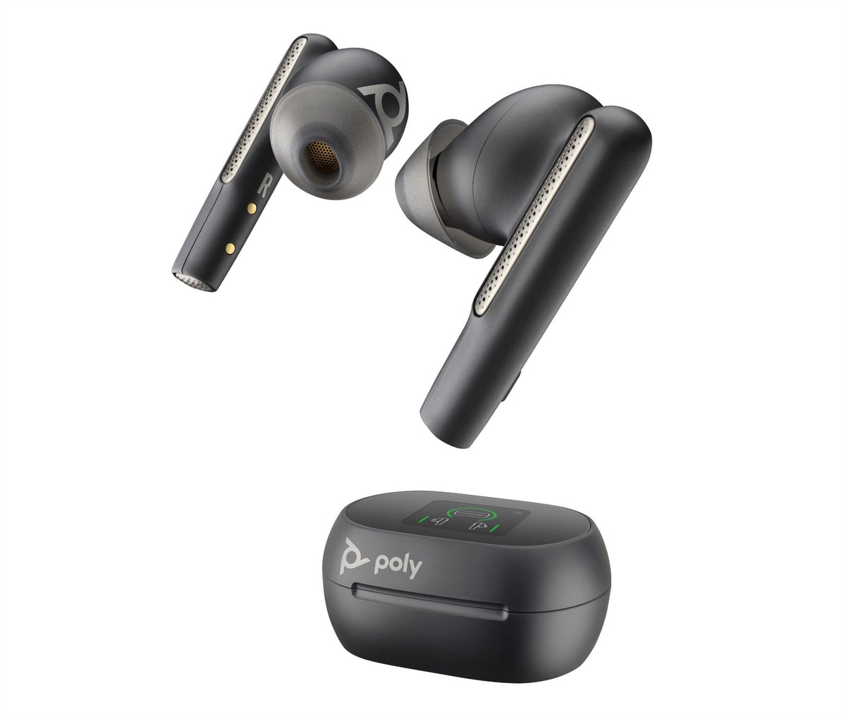 POLY Voyager Free 60+ UC M Carbon Black Earbuds +BT700 USB-A Adapter +Touchscreen Charge Case