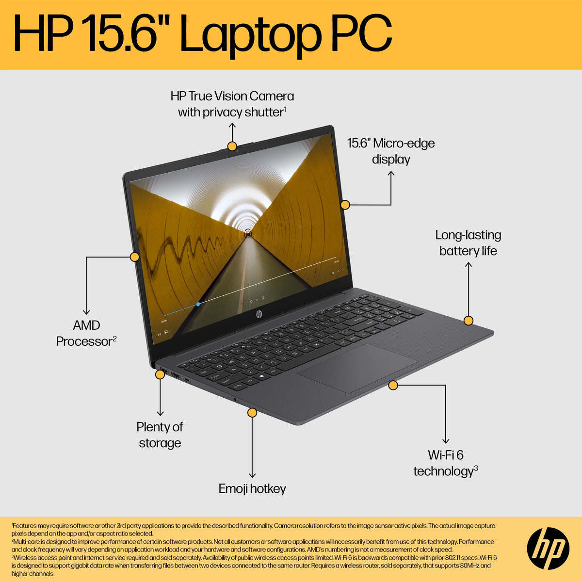 HP 15-FC0018NA Laptop - 39.6 cm (15.6&quot;) - AMD Ryzen™ 3 7320U - 4 GB LPDDR5-SDRAM - 128 GB SSD - Wi-Fi 6 - Windows 11 Home in S mode - Black