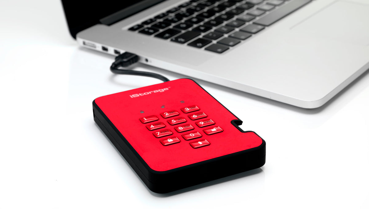 iStorage diskAshur2 - Secure Encrypted External hard drive in Red - 1 TB