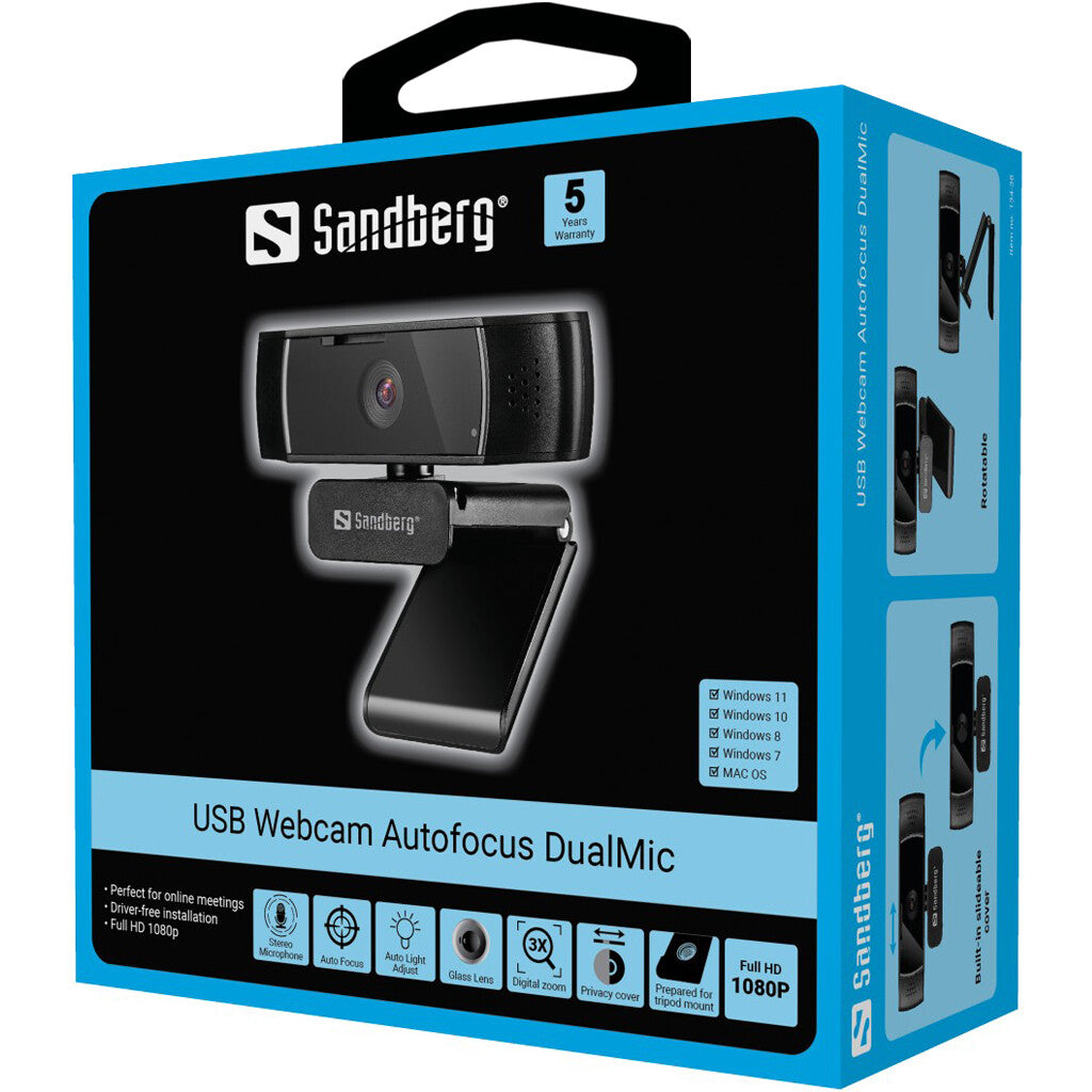 Sandberg Autofocus DualMic - 1080p Full HD USB Webcam