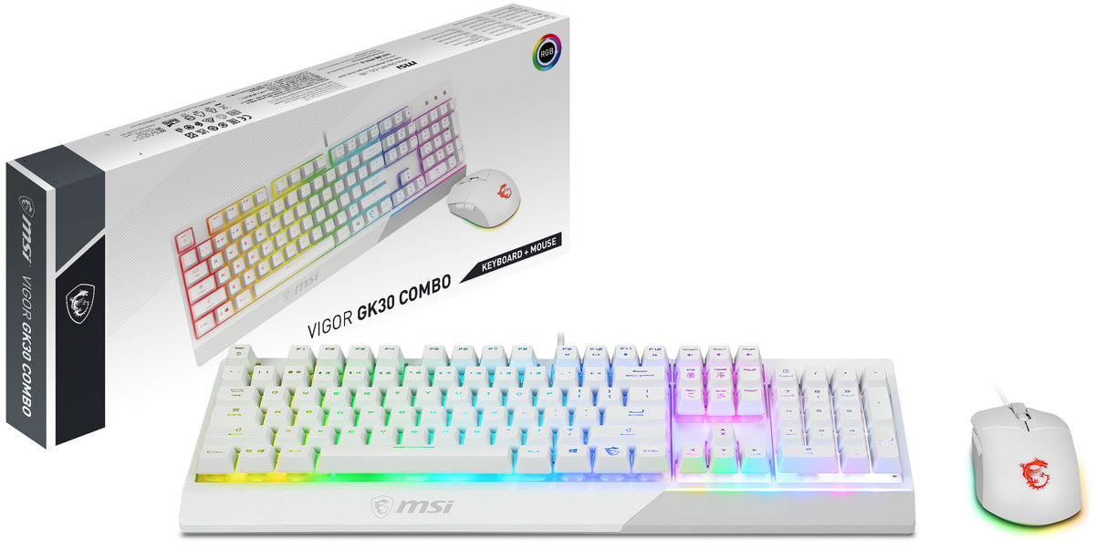 MSI VIGOR GK30 GAMING COMBO - RGB Mechanical Gaming Keyboard + Clutch GM11 Gaming Mouse in White - 5,000 DPI