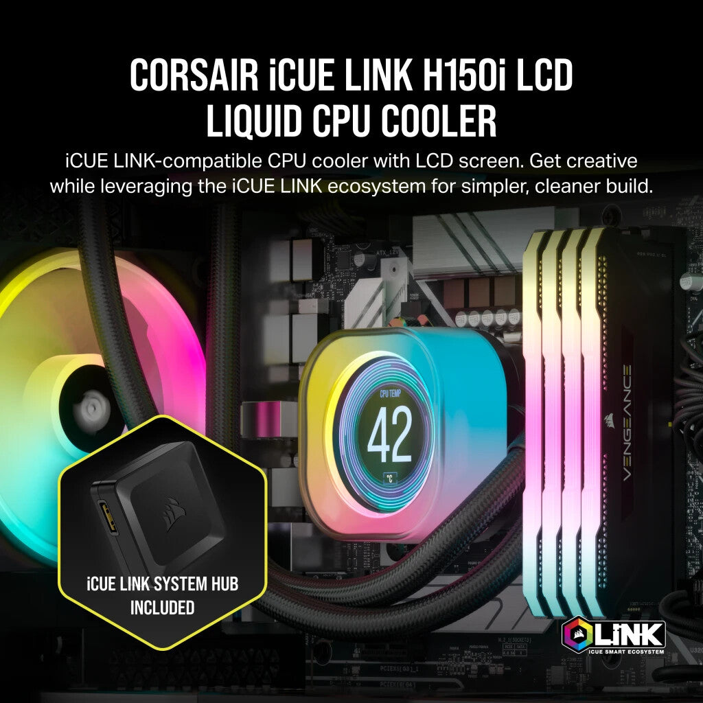 Corsair iCUE LINK H150i LCD - Liquid Processor Cooler in Black - 360mm