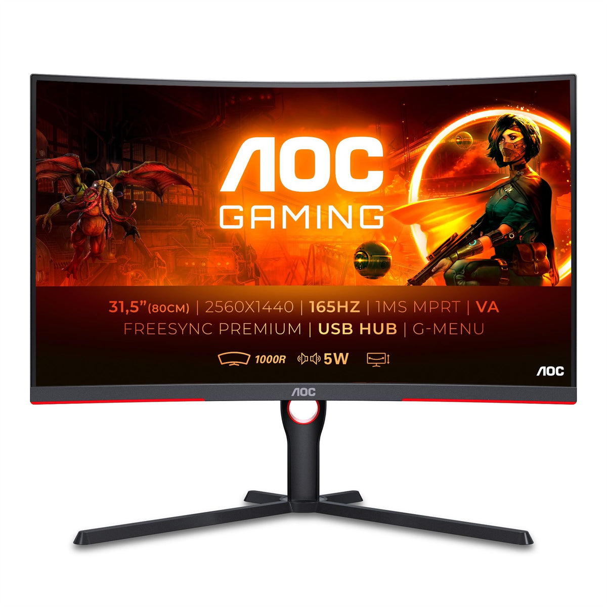 AOC CQ32G3SU/BK Computer Monitor 80 cm (31.5&quot;) 2560 x 1440 pixels Quad HD LED Black, Red