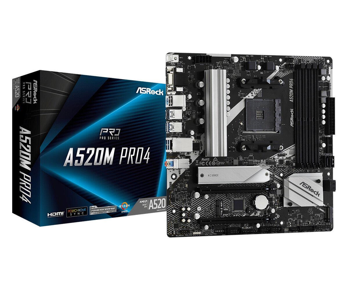 Asrock A520M Pro4 micro ATX motherboard - AMD A520 Socket AM4