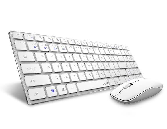 Rapoo 9300M keyboard Mouse included RF Wireless + Bluetooth White