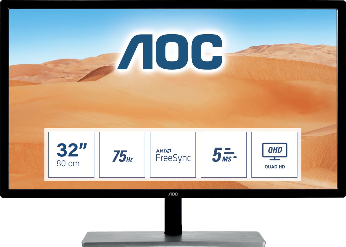 AOC 79 Series Q3279VWFD8 Computer Monitor 80 cm (31.5&quot;) 2560 x 1440 pixels Quad HD LED Black, Silver