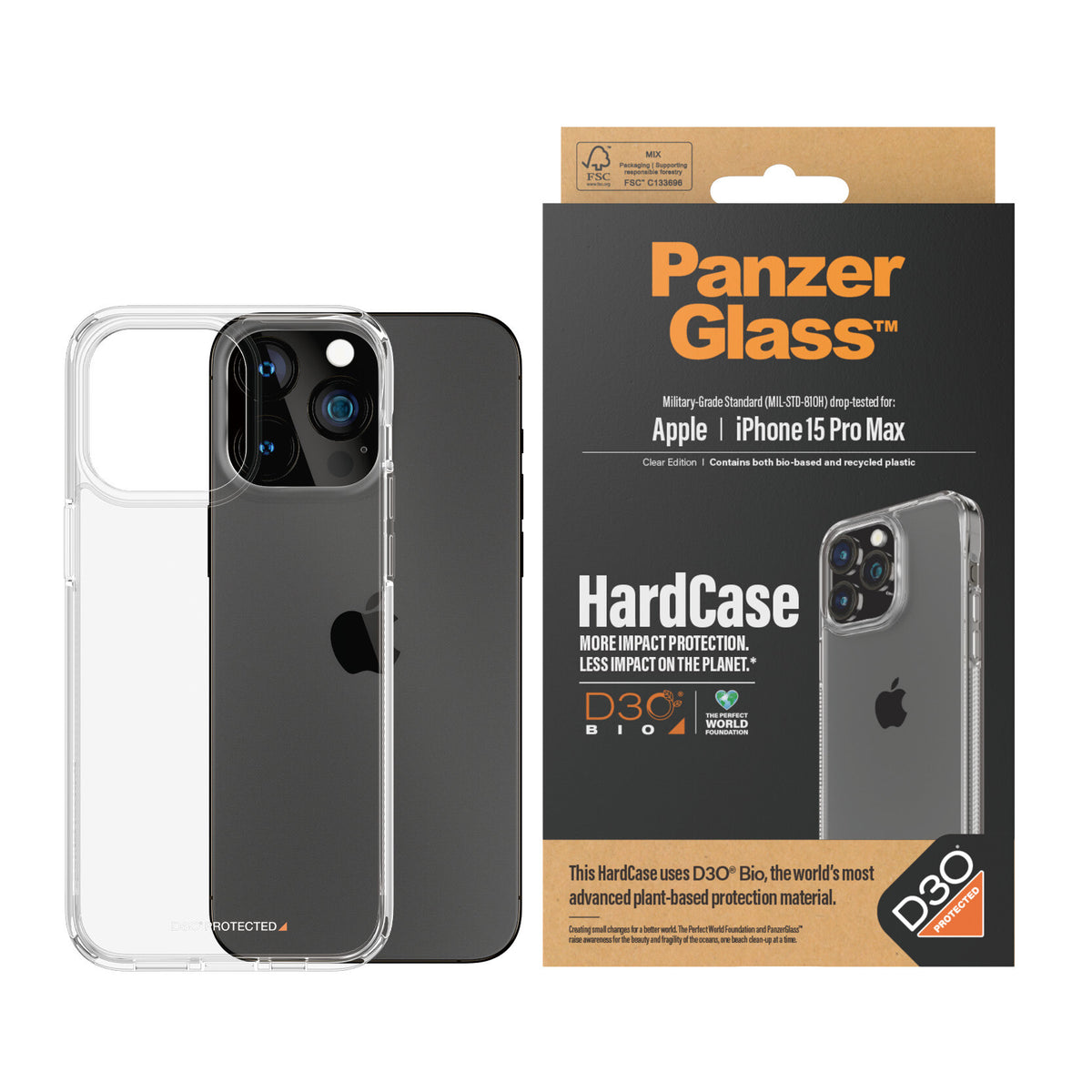 PanzerGlass ® HardCase with D3O for iPhone 15 Pro Max in Transparent