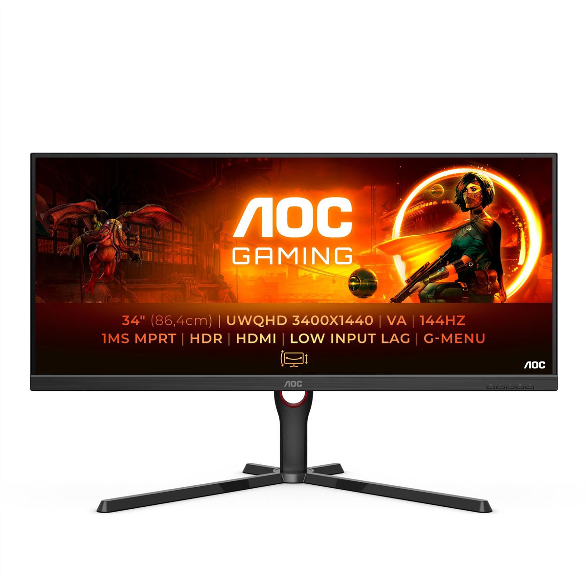 AOC G3 U34G3XM/EU LED display 86.4 cm (34&quot;) 3440 x 1440 pixels UltraWide Quad HD Black, Red Monitor