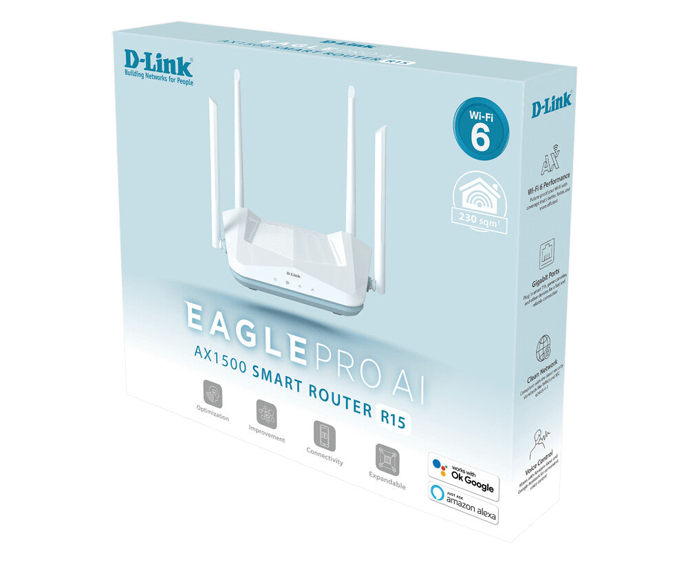 D-Link R15 EAGLE PRO AI AX1500 - Gigabit Ethernet Dual-band (2.4 GHz / 5 GHz) Wi-Fi 6 Wireless Router