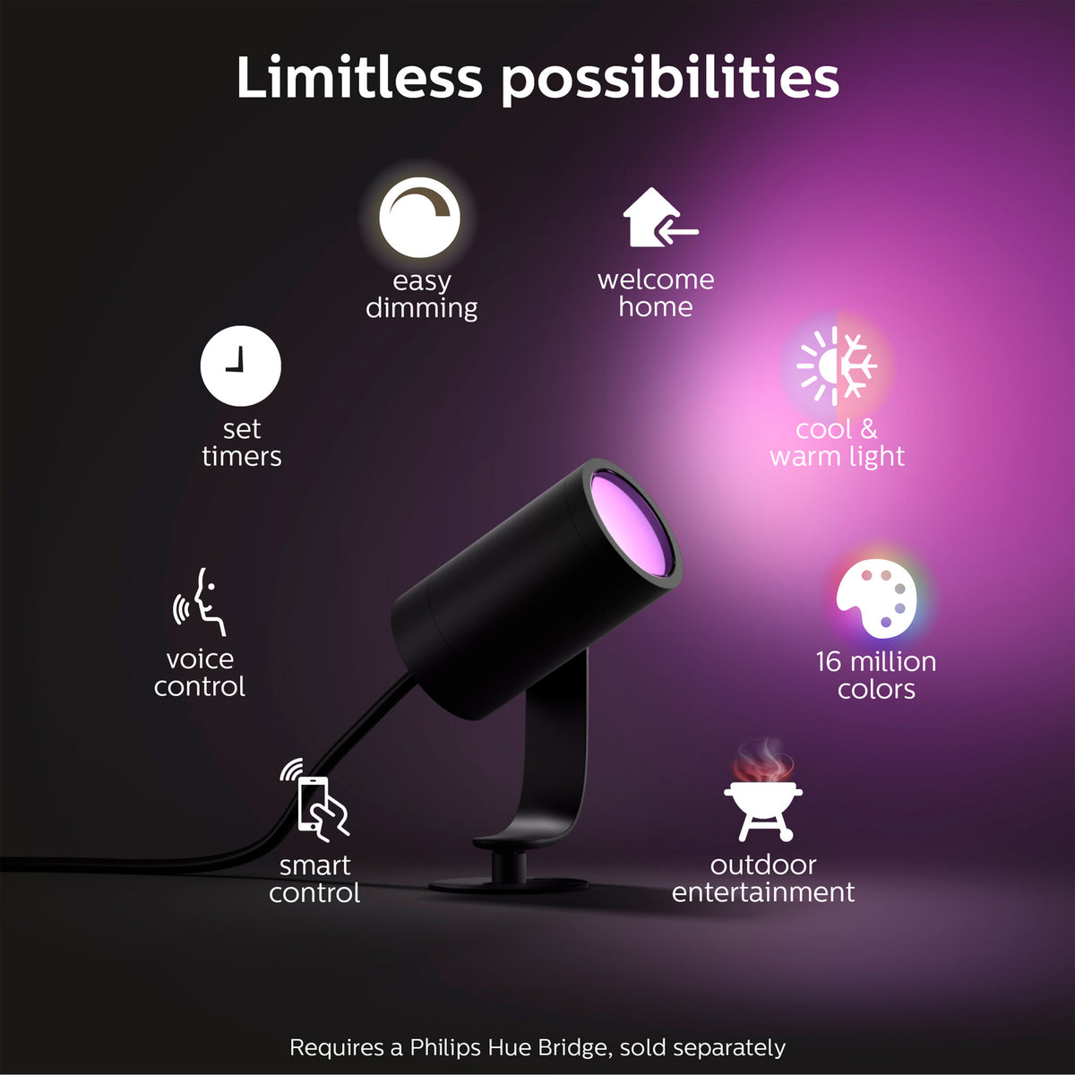 Philips Hue Lily Outdoor Lights Base Kit in Black - White and colour ambience (Pack of 3 &amp; Bridge)