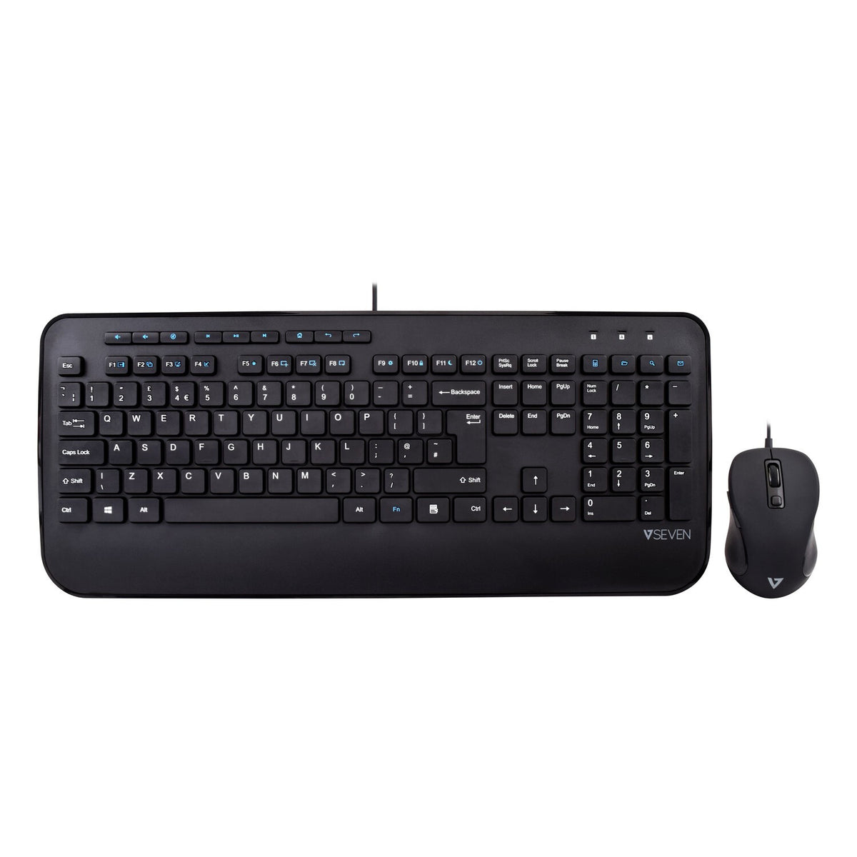 V7 Full Size USB Keyboard with Palm Rest and Ambidextrous Mouse Combo - UK