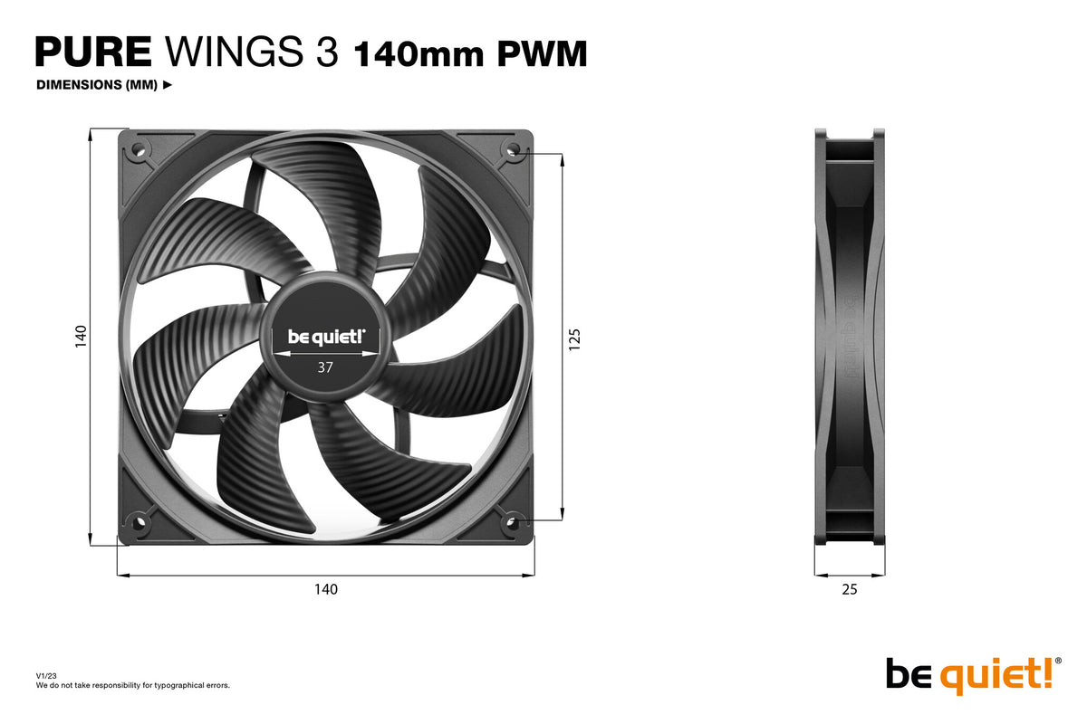 be quiet! Pure Wings 3 PWM - Computer Case Fan in Black - 140mm