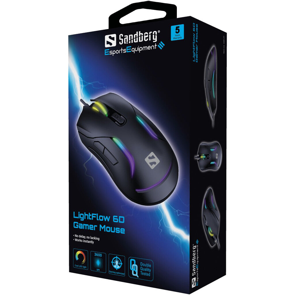 Sandberg LightFlow 6D - Wired USB Gaming Mouse - 3,600 DPI
