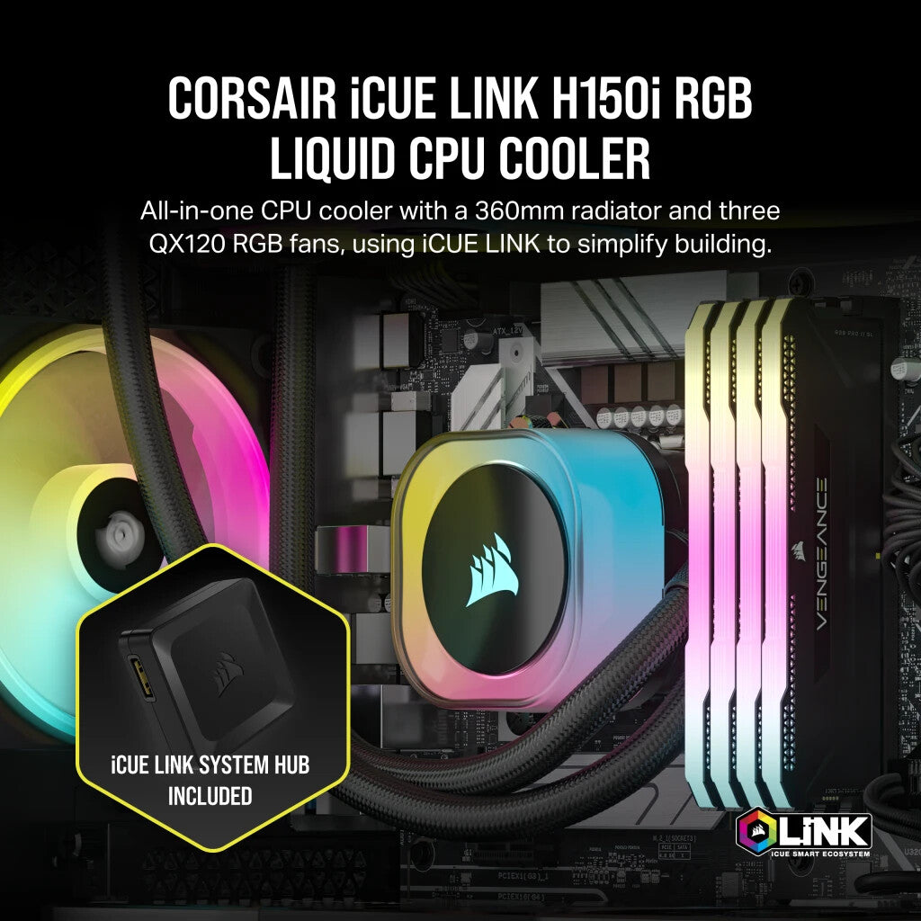 Corsair iCUE H150i RGB - All-in-one Liquid Processor Cooler in Black - 360mm