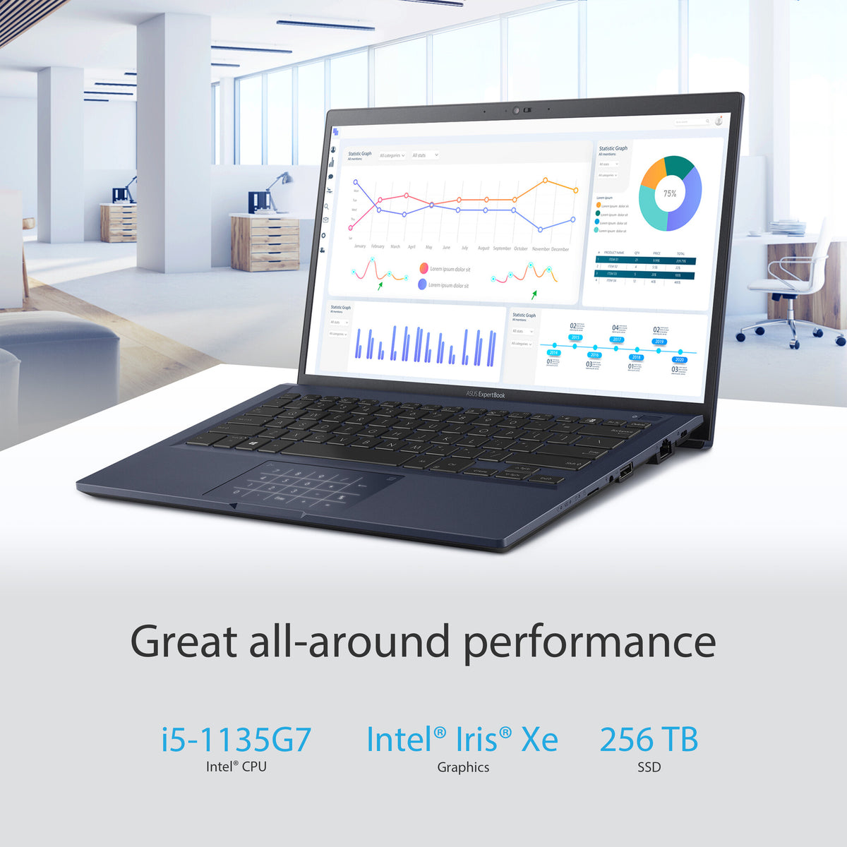ASUS ExpertBook B1 Laptop - 35.6 cm (14&quot;) - Intel® Core™ i5-1135G7 - 8 GB DDR4-SDRAM - 256 GB SSD - Wi-Fi 6 - Windows 11 Pro - Black