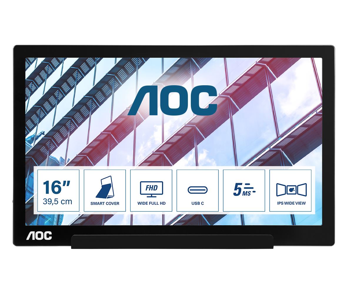 AOC 01 Series I1601P Computer Monitor 39.6 cm (15.6&quot;) 1920 x 1080 pixels Full HD LED Silver, Black