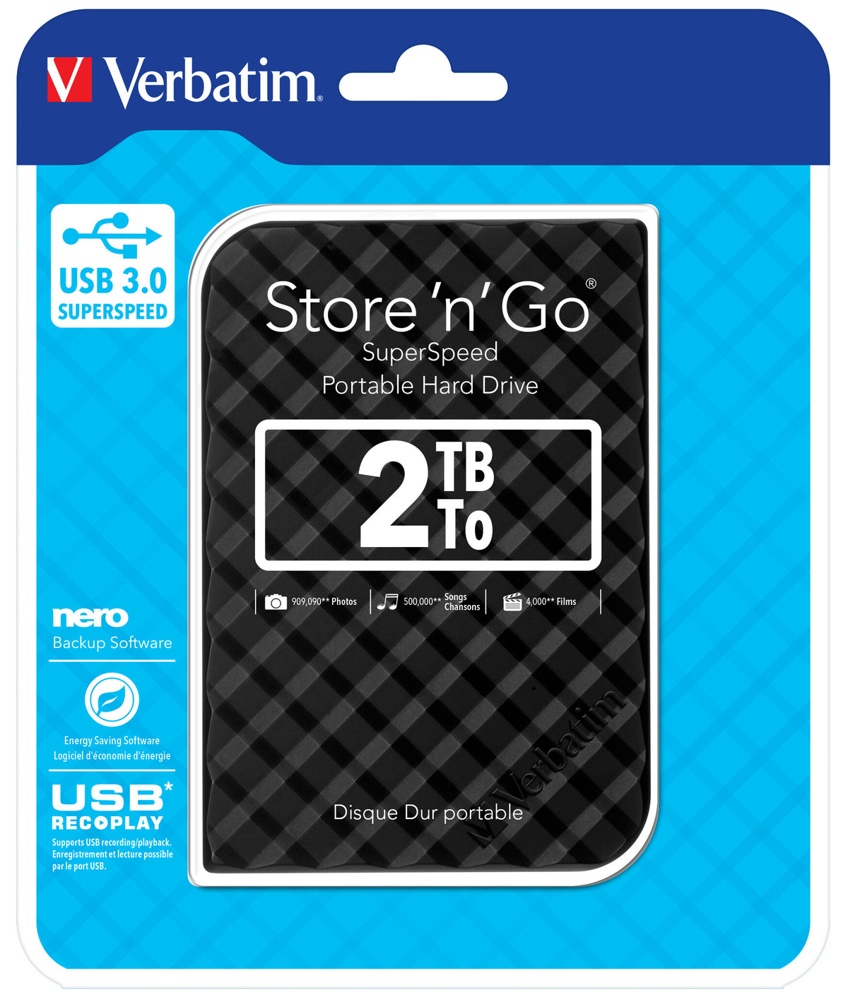 Verbatim Store &#39;n&#39; Go USB 3.0 Hard Drive in Black - 2 TB