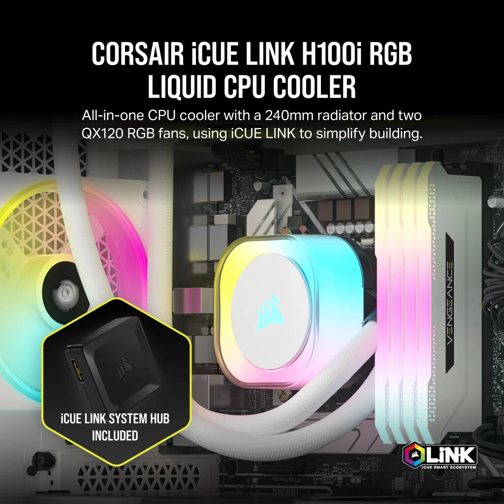 Corsair H100I - Hybrid Processor Cooler in White - 240 mm