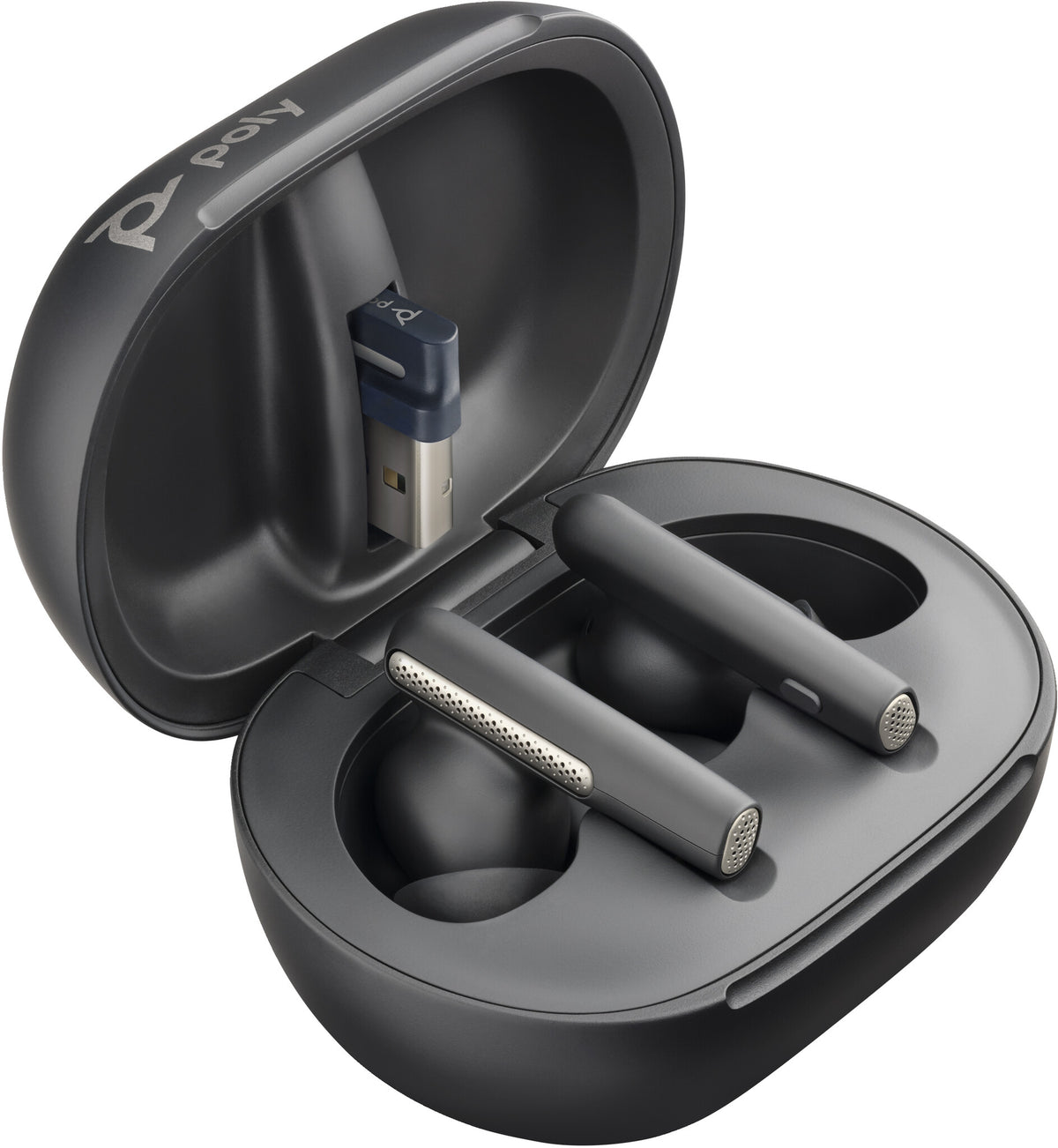 POLY Voyager Free 60+ UC - True Wireless Stereo (TWS) Earbuds in Carbon Black + BT700 USB-A Adapter + Touchscreen Charge Case