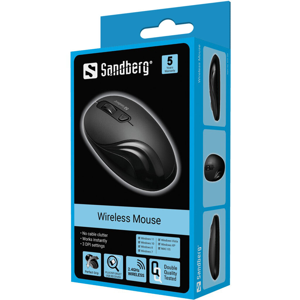 Sandberg - RF Wireless Mouse in Black - 1,600 DPI
