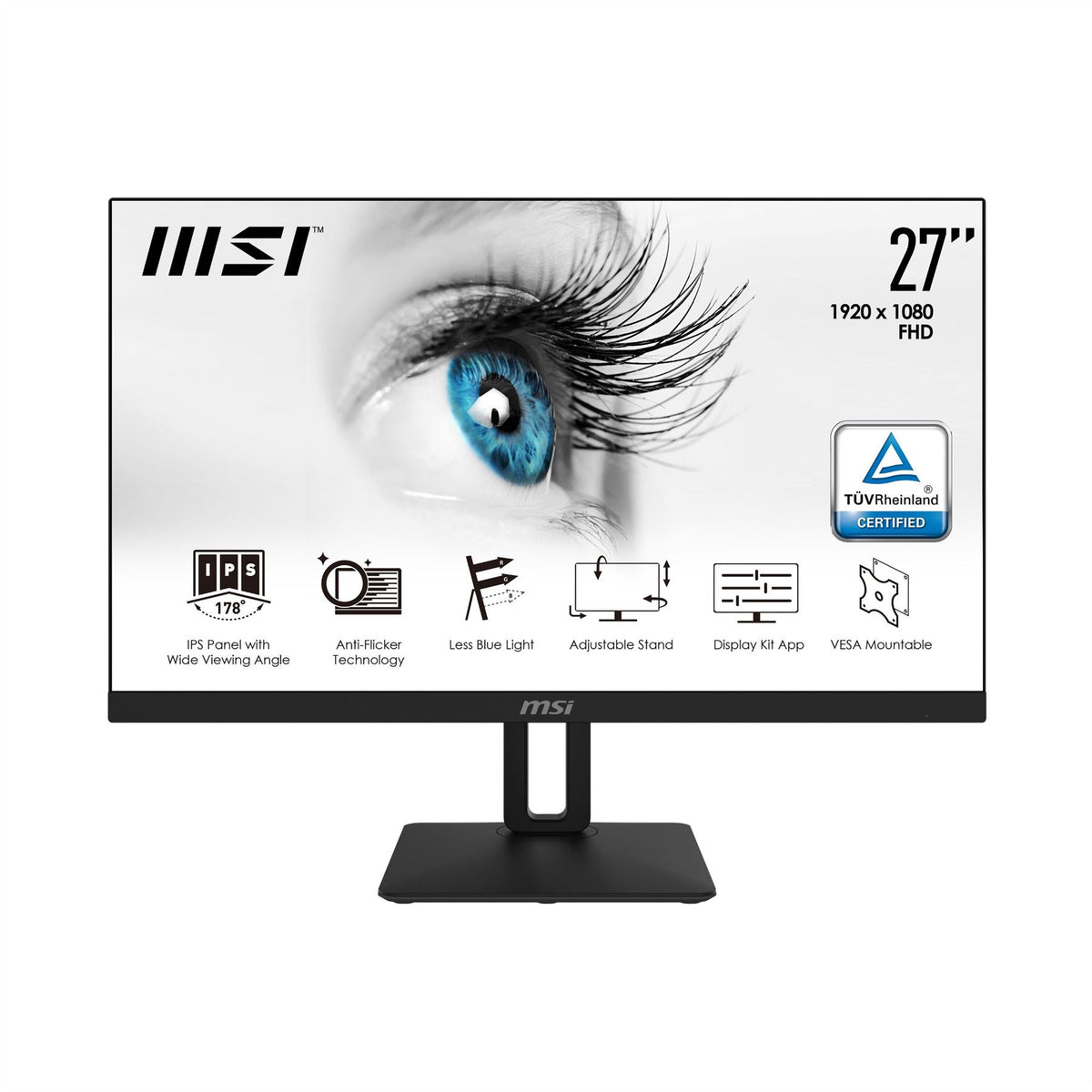 MSI Pro MP271P 27 Inch Monitor with Adjustable Stand, Full HD (1920 x 1080), 75Hz, IPS, 5ms, HDMI, VGA, Built-in Speakers, Anti-Gl