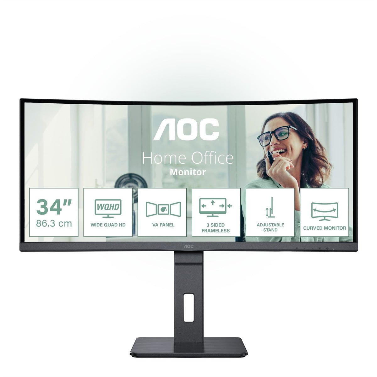 AOC CU34P3CV Computer Monitor 86.4 cm (34&quot;) 3440 x 1440 pixels UltraWide Quad HD LED Black