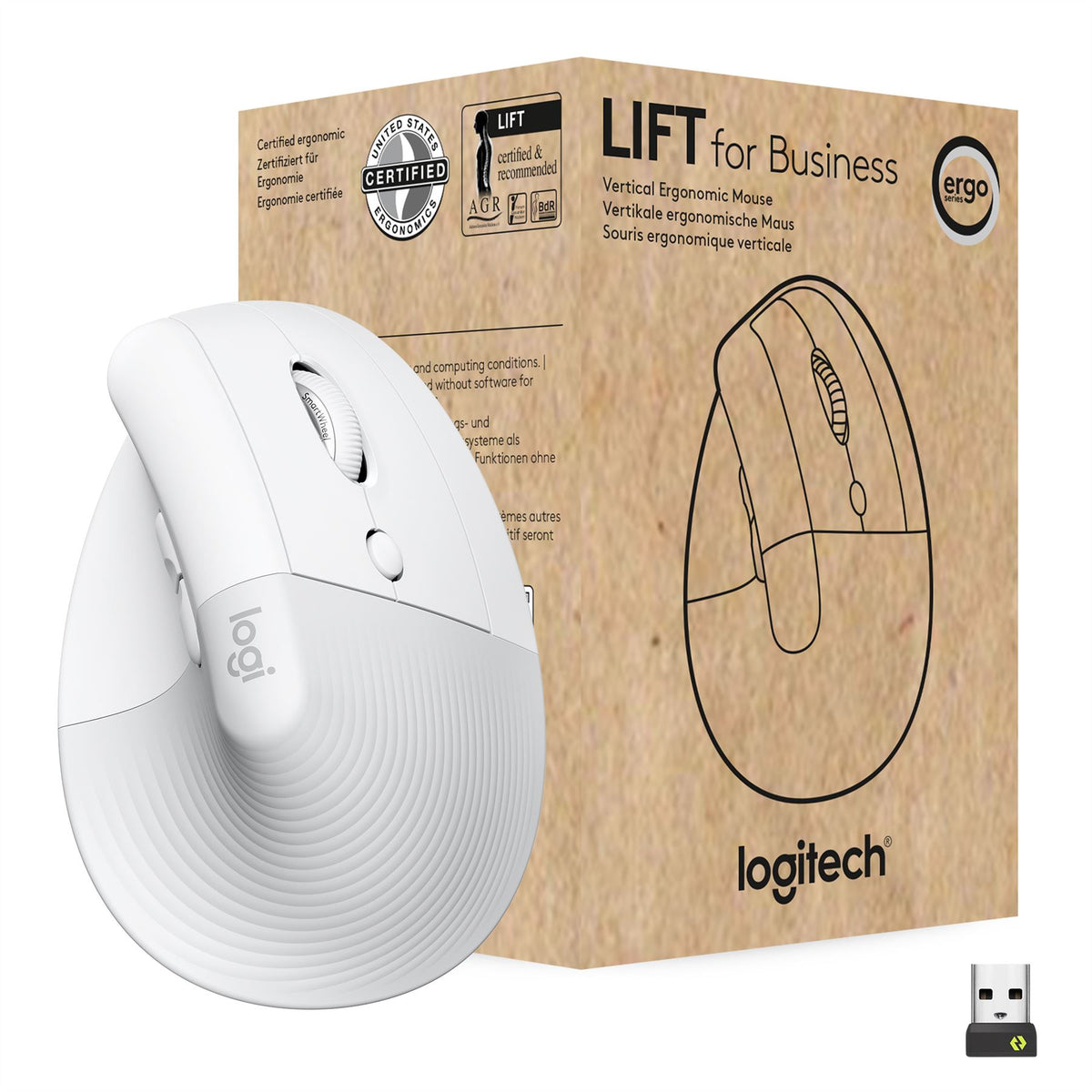 Logitech Lift Vertical Ergonomic Mouse for Business in White