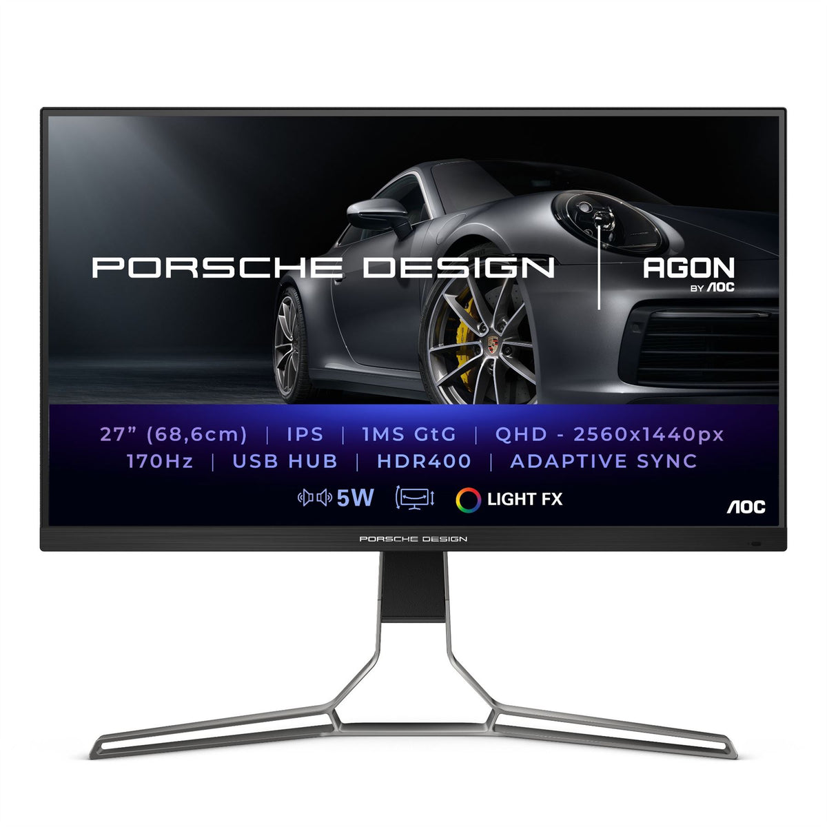 AOC Porsche PD27S LED display 68.6 cm (27&quot;) 2560 x 1440 pixels Quad HD LCD Black, Grey Monitor